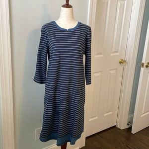 New J. Jill Navy/ Blue Stripe Dress w/ denim interest hem. SZ M